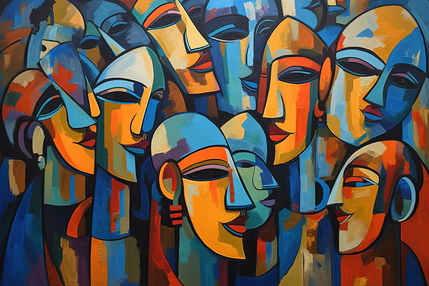 A painting of a crowd of faces